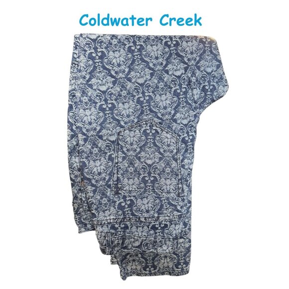 Coldwater Creek Natural Fit Blue & White Patterned Pants Jeans - Picture 11 of 13